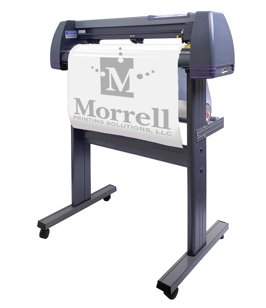 picture of a vinyl cutter outputting a Morrell Printing Logo