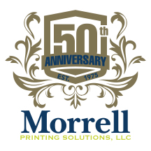 Morrell Printing logo with gold 50th anniversary crest.